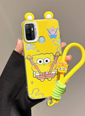 立体耳朵适用OPPO A32手机壳海绵宝宝派大星A332020潮少女A53(2020版)手绳学生卡通趣味可爱壳