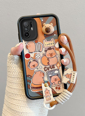 适用OPPOF19Pro手机壳卡皮巴拉opop F19Pro+保护套男女皮纹f19por煤球情侣卡通0ppof19pro十保护套可爱女生