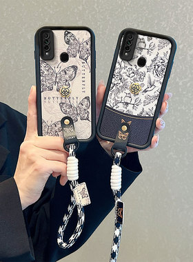 山茶花适用OPPO A8手机壳卡通少女opopa8可爱秋冬小羊皮纹A31 2020日韩高颜值oppi a8保护套新款opooa8手绳