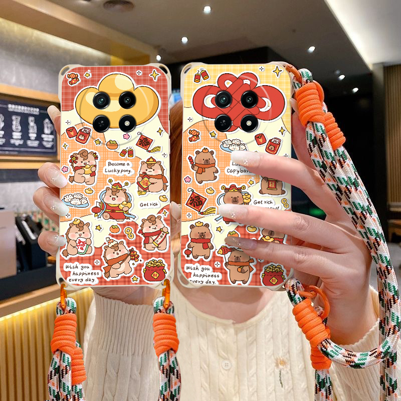 卡通斜跨硅胶手绳防摔手机壳