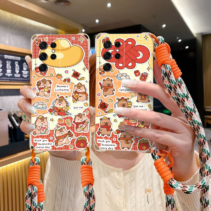 2026马上发财适用三星GalaxyS25edge手机壳新年小马GalaxyS25+情侣男女卡通S25FE本命年红色趣味保护壳