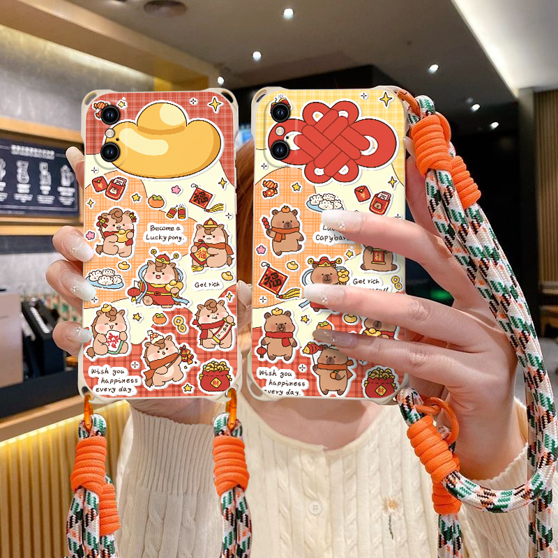 卡通斜跨硅胶手绳防摔手机壳