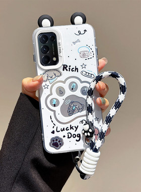 立体耳朵适用OPPOFindX3Lite手机壳海绵宝宝派大星Reno5K潮少女Reno55G手绳学生卡通趣味可爱壳