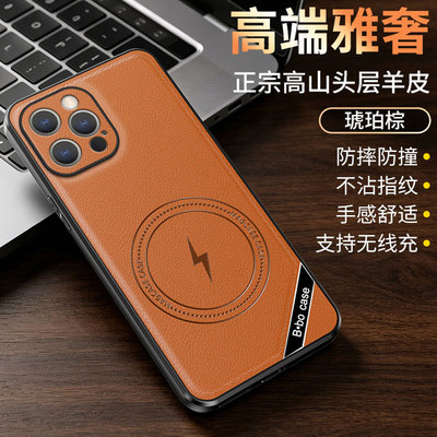 适用iPhone12手机壳新品小羊皮iPhone12Pro全包防摔磨砂iPhone12ProMax简约时尚磁吸皮纹保护套男女