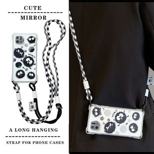 煤球适用oppo a16手机壳卡通潮少女opop a16e搞怪可爱女0ppoa16k创意斜跨绳子oppi a16日韩保护套opooa16e潮