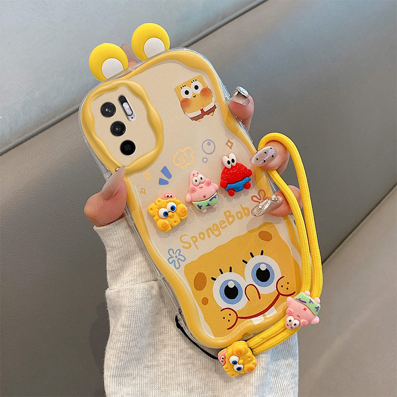 库洛米立体耳朵适用小米POCOM3Pro 5G手机壳海绵宝宝m3pro 5g派大星公仔奶油纹软边趣味可爱壳
