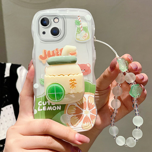 适用于苹果13手机壳可爱女生pg日韩搞怪iphone 13pro个性柠檬茶ihpone 13promax保护套ins风小清新13pr0手链