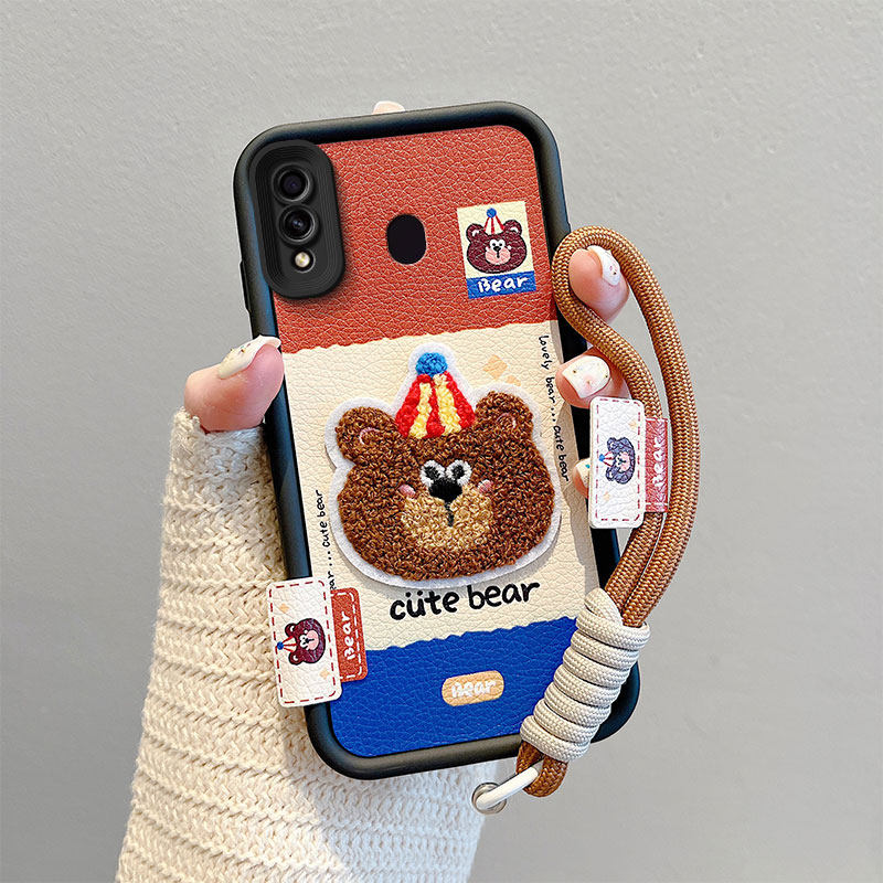 适用三星GalaxyA20手机壳刺绣皮纹Galaxy A30男女防摔sx a30情侣卡通趣味samsung a20可爱女a3o保护套日韩潮