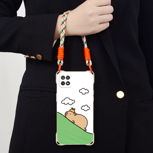 躺平可爱豚鼠适用三星GalaxyA03斜跨手机壳GalaxyA03Core小众日韩超萌GalaxyA03S卡通少女硅胶时尚 男女Galax