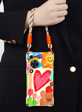 彩色油画适用华为畅享70斜跨手机壳hw畅享70S小众日韩可爱超萌novaY72卡通时尚少女硅胶可爱男女华为畅享70