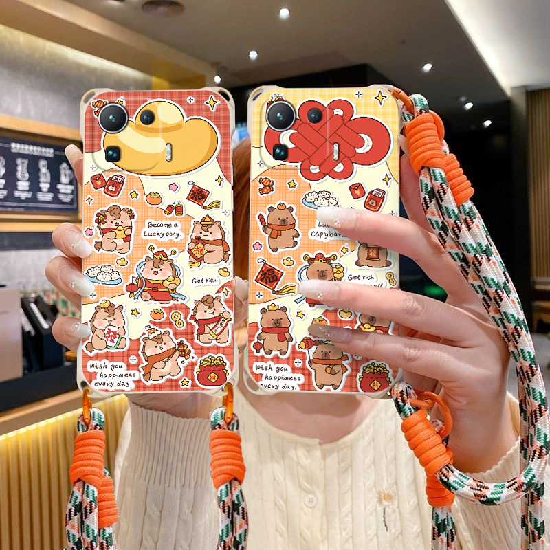卡通斜跨硅胶手绳防摔手机壳