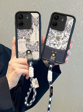 山茶花适用小米POCOC65手机壳卡通可爱女p0c0c65复古皮纹redmi 13C 4G秋冬保护套xiaomi个性时尚学生povoc65