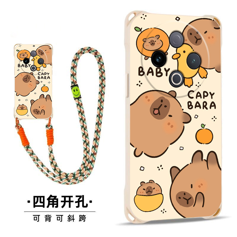 卡皮巴拉适用vivoY500斜跨手机壳小众日韩超萌卡通可爱少女硅胶时尚男女Y500个性手绳Y500保护套简约全包边