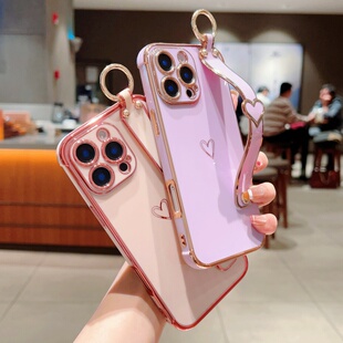 爱心电镀适用iPhoneX手机壳手腕带ip7/8plus支架苹果Xr日韩少女XS电镀防摔XSMax硅胶超薄防摔保护套