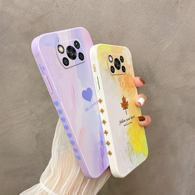 适用小米pocoX3手机壳直边卡通p0c0x3油画xiaomi poco x3女可爱软壳mi poco x3硅胶全包防摔poxox3保护套新款