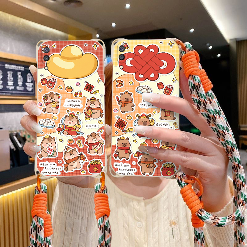 卡通斜跨硅胶手绳防摔手机壳