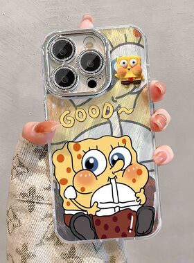 海绵宝宝可爱少女适用苹果16手机壳iphone15promax设计感ihpone14保护套新款pg11带支架xr硬壳iphoen8镜头膜