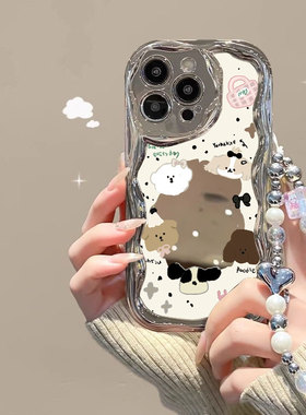 不会撞壳适用于苹果15promax手机壳ip13电镀泼墨小狗iphone14保护套ins日韩高颜值ihpone7plus搞怪卡通少女xr