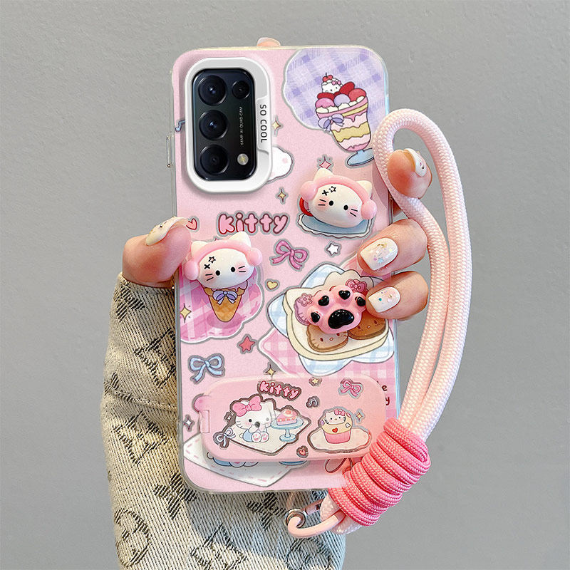 镜子支架适用oppoReno5手机壳PEGM00简约poop5创意彩绘小清新公仔挂饰潮男女动漫防摔个性磨砂学生保护套卡通