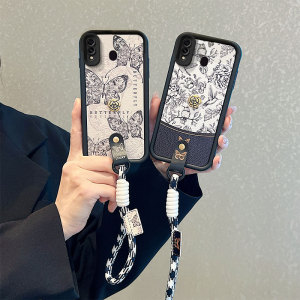 山茶花适用三星Galaxy A20手机壳卡通可爱女A30秋冬小羊皮纹samsung A20S保护套看潮女时尚a3o手绳个性新款潮