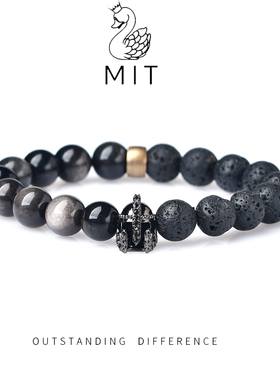 MIT米特儿无畏勇士小众设计火山石银曜石手串简约百搭高级感手链