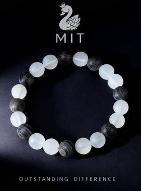 MIT米特儿天然磨砂白水晶手串男女款圆珠串珠手链简约气质饰品