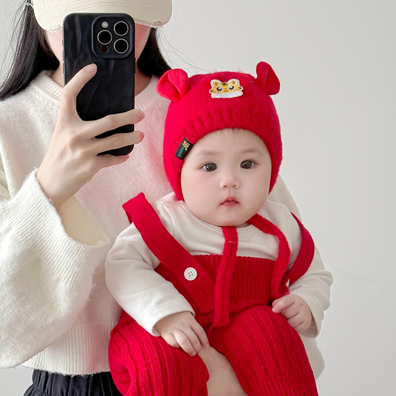 毛线护耳帽虎头帽婴儿帽子