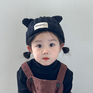 韩版儿童毛线帽时尚百搭男女小童可爱秋冬季保暖宝宝针织护耳帽潮