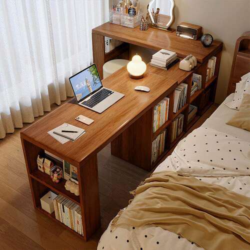 转角书桌书柜一体中古风女生