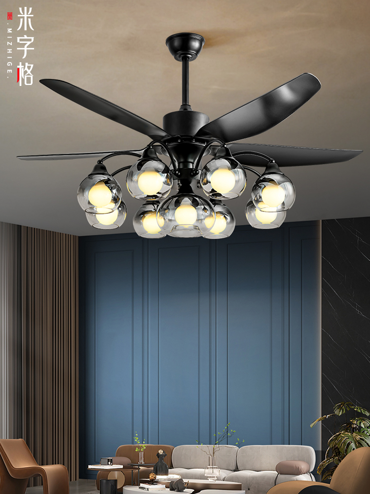 风扇灯2025新美国覆古客厅吊灯直叶风扇静音智能变频餐厅吊扇灯