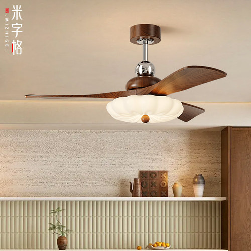 中古风实木直叶吊扇灯