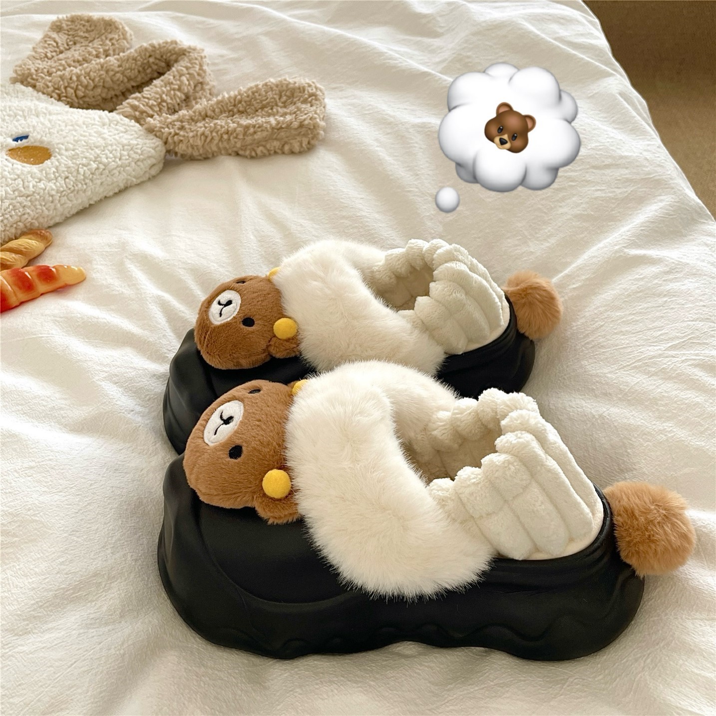 两穿踩跟~！可拆卸ins可爱包跟棉鞋女厚底保暖外穿增高毛毛棉拖鞋