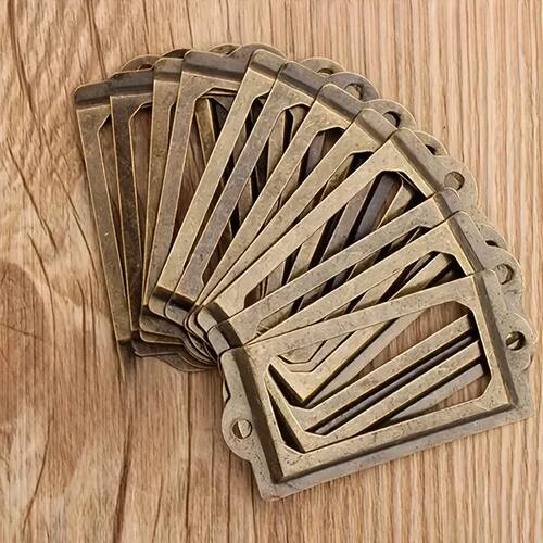 10pcs Vintage Antique Brass Label Holders for Drawer Cabinet