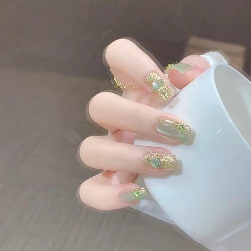 GC【薄荷曼波】春日新款手工穿戴甲玻璃珠猫眼布契拉提法式假指甲