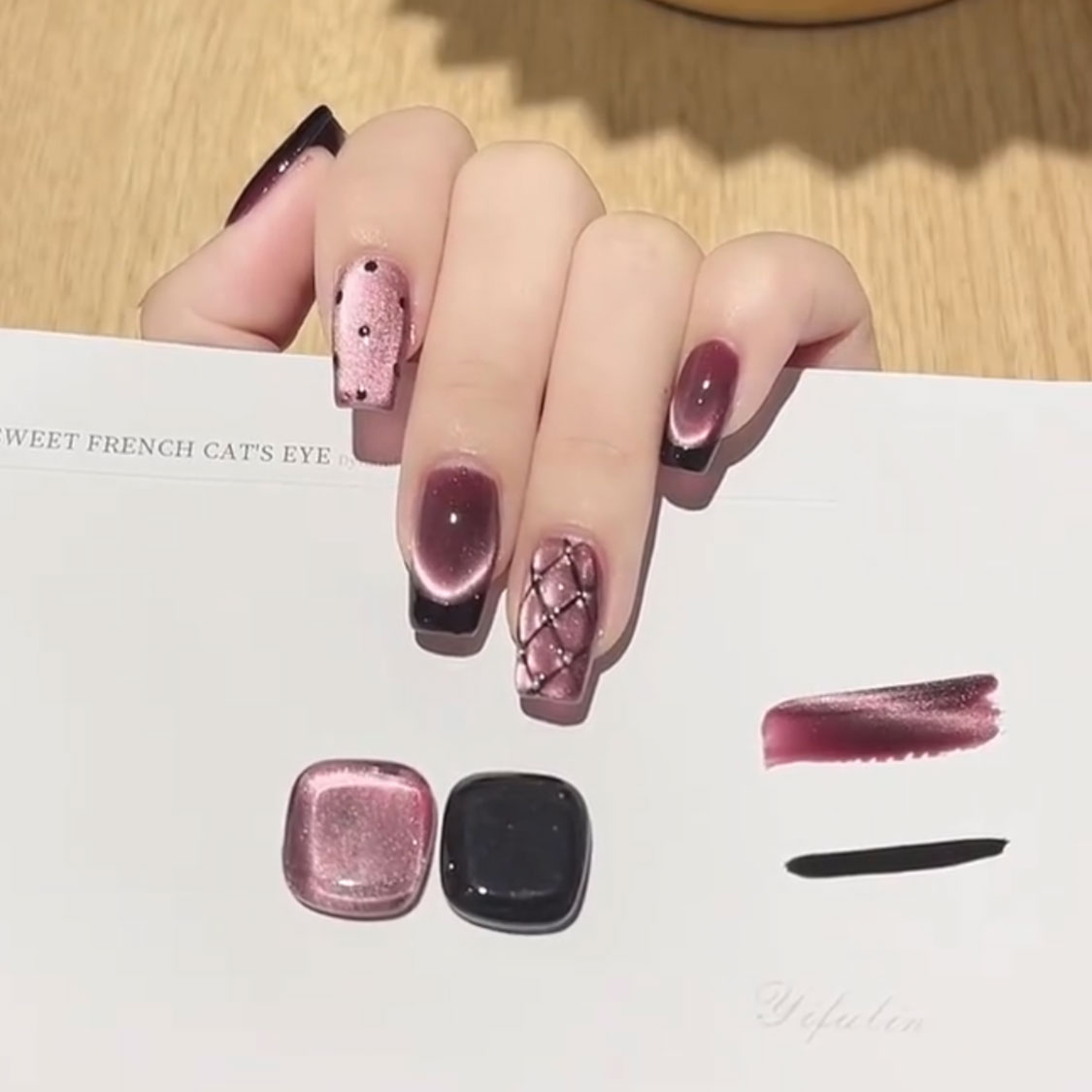 GC【梦回敦煌】秋冬新款手工高级感显白葡萄紫菱格法式猫眼穿戴甲