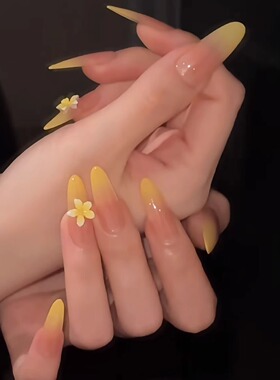 GC【芒桃冰绽】2025新款高级感手工穿戴甲长款渐变立体鸡蛋花显白