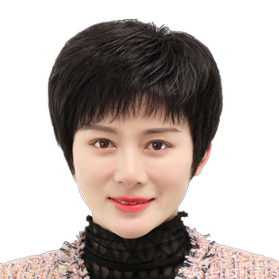 假发女全头套自然真发黑色短发中年女士妈妈光头假发套薄款真头发