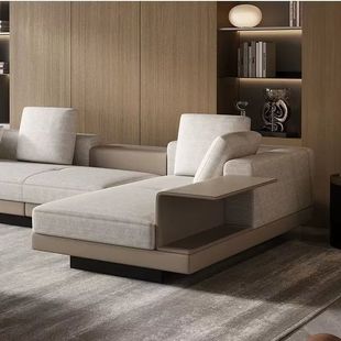 意式 康纳利棉麻贵妃布艺沙发轻奢大平层客厅直排组合钢制扶手沙发