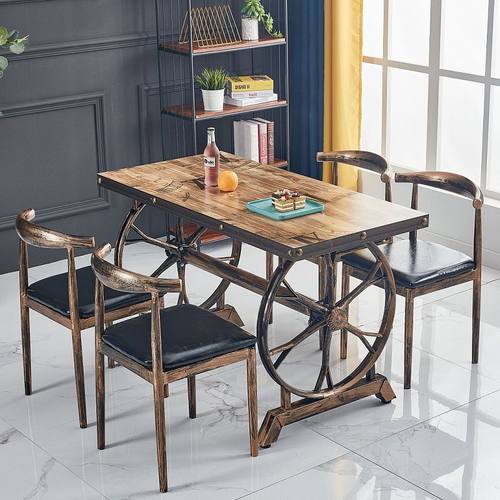 复古简易小吃店快餐桌椅组合火锅桌椅烧烤饭店经济型面馆奶茶餐桌