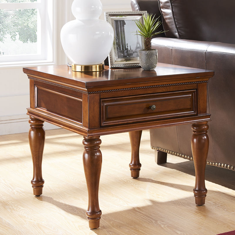 美式实木沙发边几小户型客厅角几简约现代正方形小方几家用咖啡桌