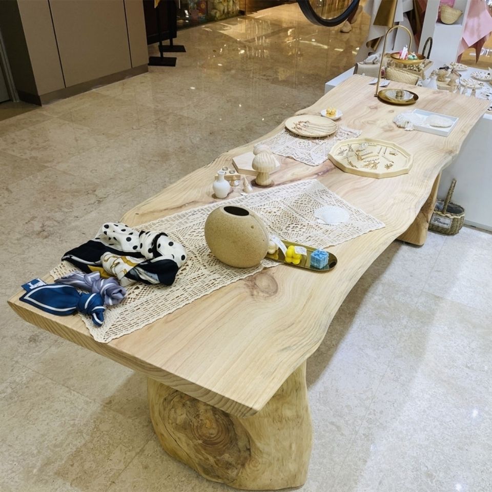 新中式实木自然边大板泡茶桌原木茶台会议桌老板办公桌洽谈桌茶几