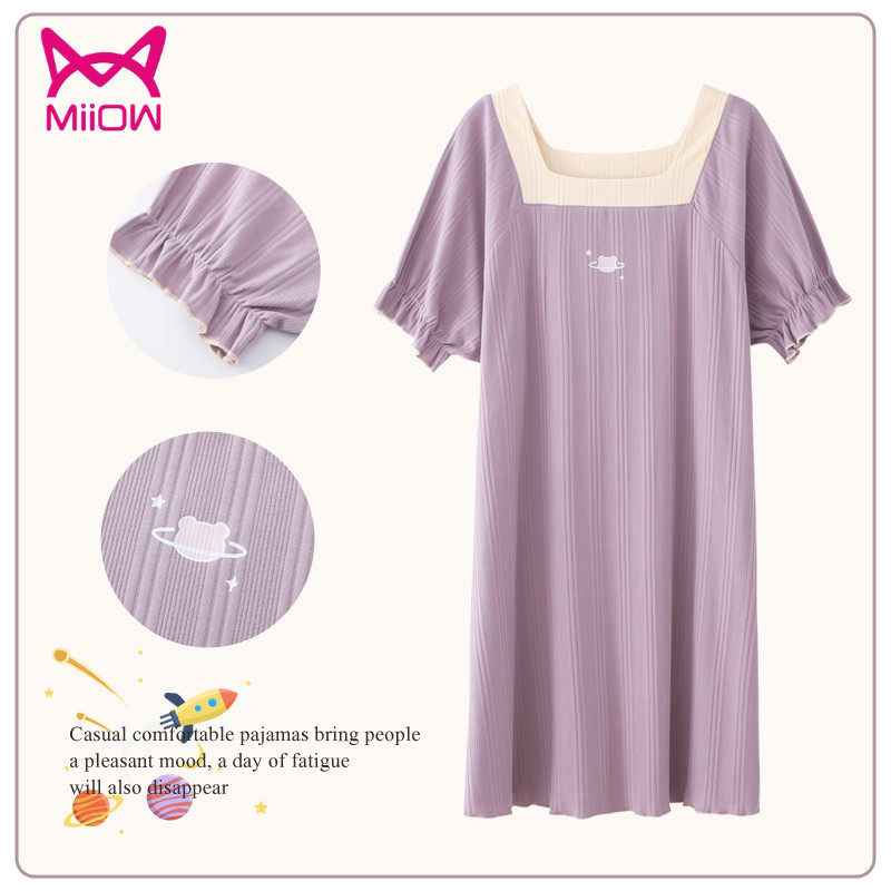 3猫人睡衣睡裙女夏季纯棉薄款2021年新款紫色少女学生日系连衣裙子