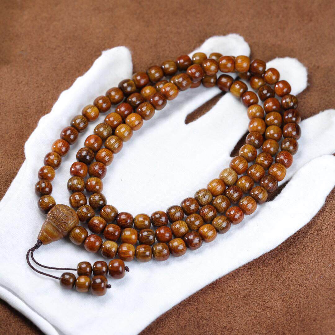 天然披毛犀角手串多圈佛珠链金皮老亚角鱼子纹珠丝纹收藏送礼一克