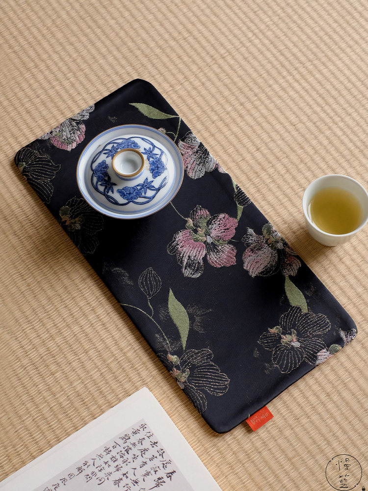 慢蓝一人茶席干泡台中式覆古织锦香云纱小号垫隔热垫布艺茶道零配