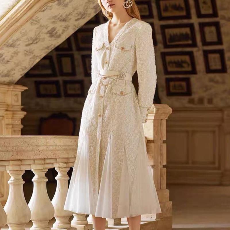 新款推荐秋冬越南小众网纱裙鱼尾裙轻奢女装连衣裙蕾丝加厚打底裙