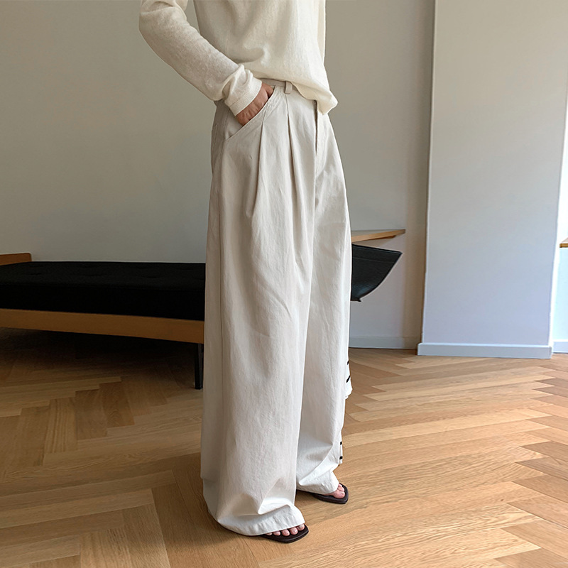 日系设计师topwhit 韩系复古百搭高腰压褶宽松休闲裤女秋季新款