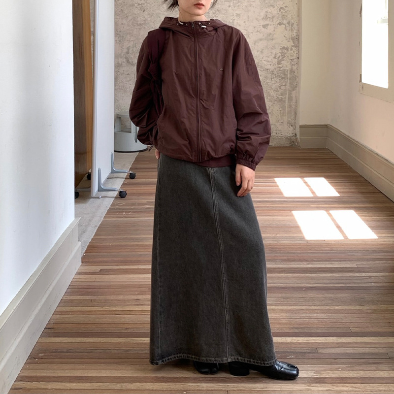 日系设计师topwhit 复古做旧高腰洗水牛仔裙女秋季新款显瘦直筒