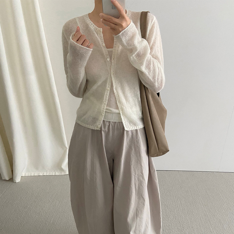 日系设计师topwhit 马海羊毛针织薄开衫女早秋新款简约百搭显瘦