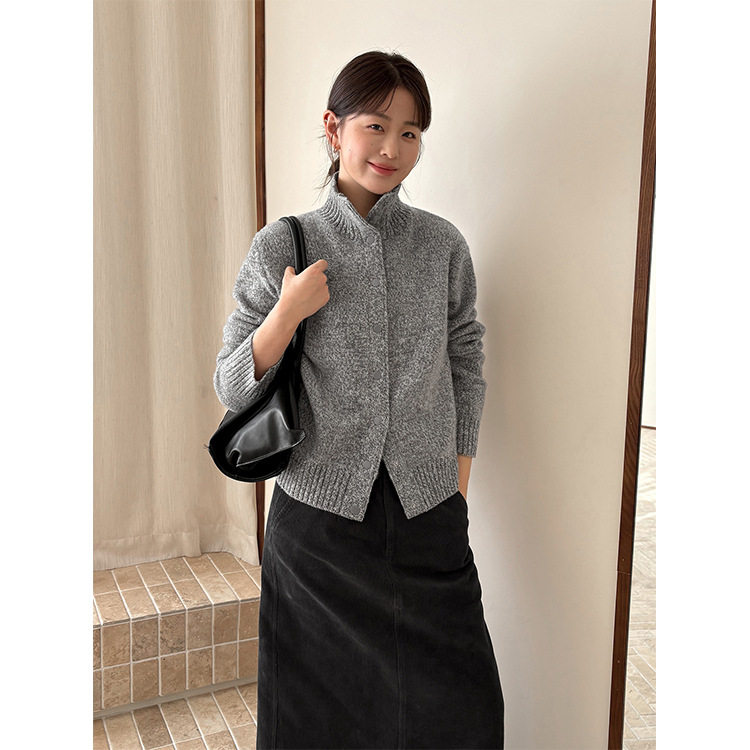 日系设计师topwhit 休闲加厚全羊毛高领毛衣外套女秋冬新款宽松