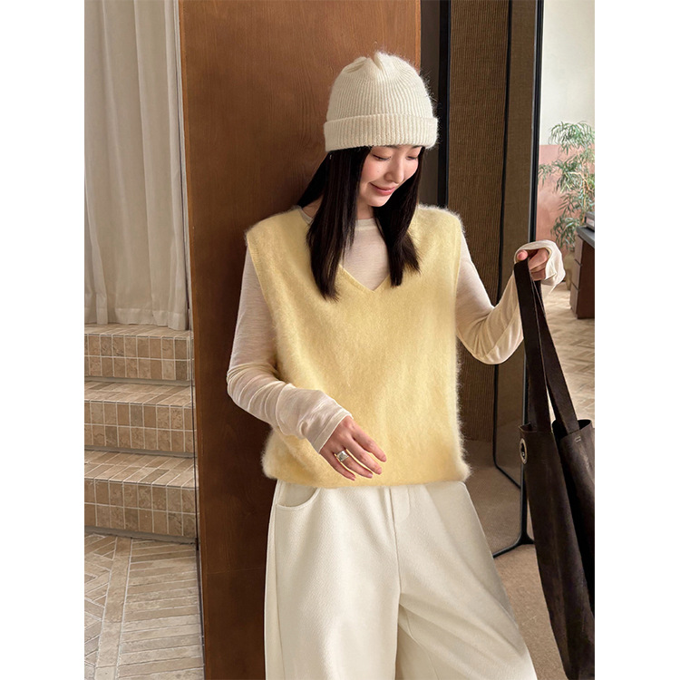 日系设计师topwhit 高级感简约色拉绒羊毛背心无袖针织毛衣女秋冬